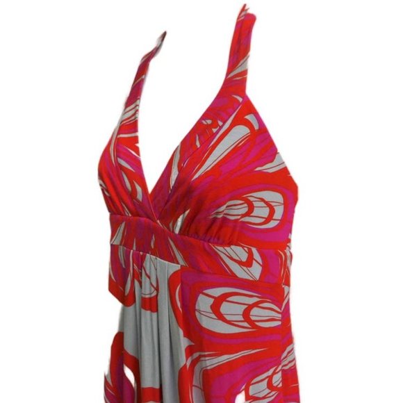 Vintage 90s Y2K Maxi Dress Mod Floral Halter Backless Padded Stretch Knit USA M - Picture 4 of 9